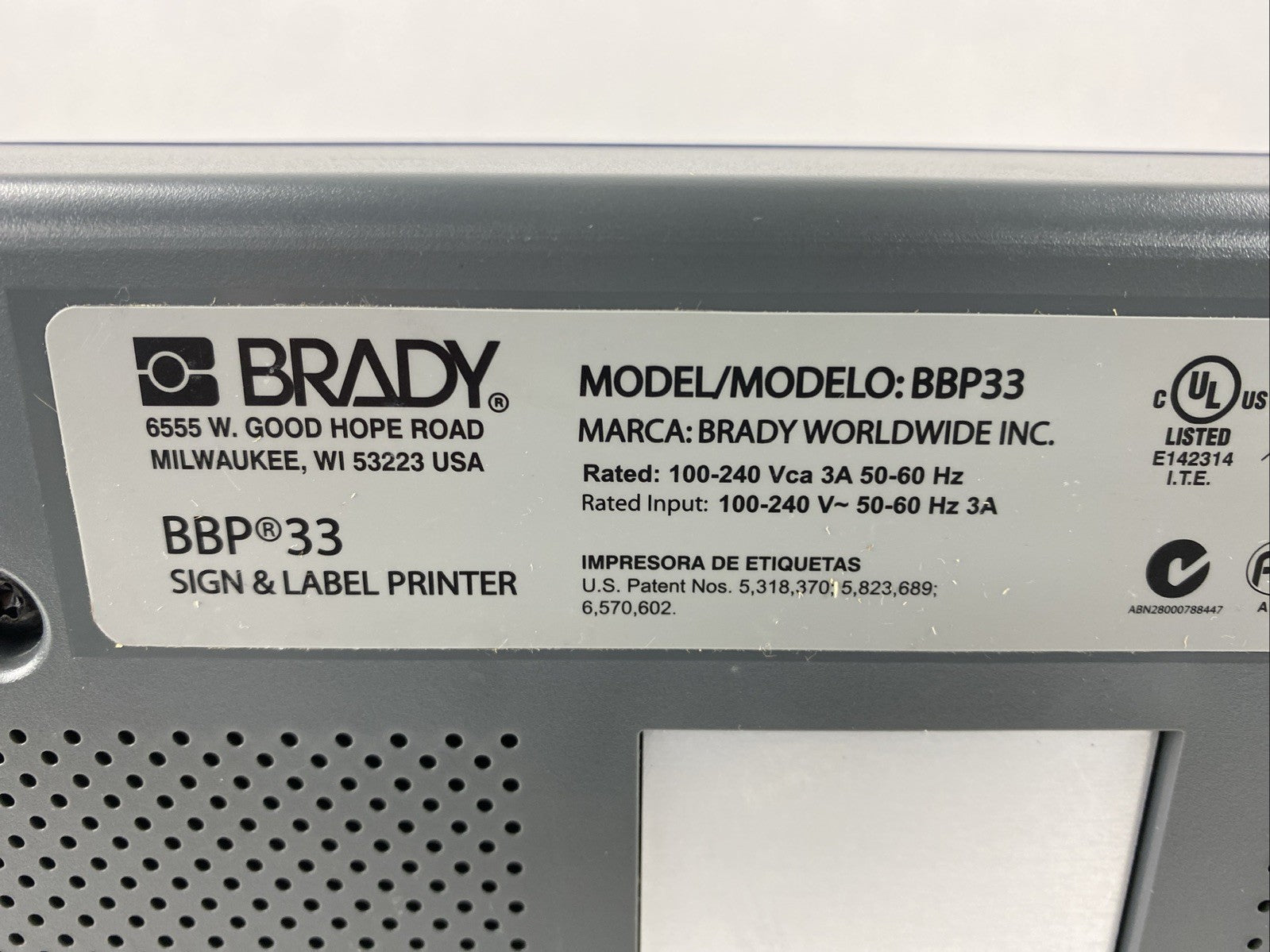 Brady BBP33 Industrial Label Printer No Power Cord Parts or Repair