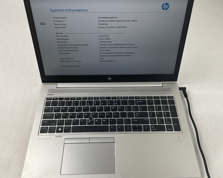 HP EliteBook 850 G6 15.6" i7-8665U 1.90 GHz 16 GB RAM No SSD/OS/AC - READ