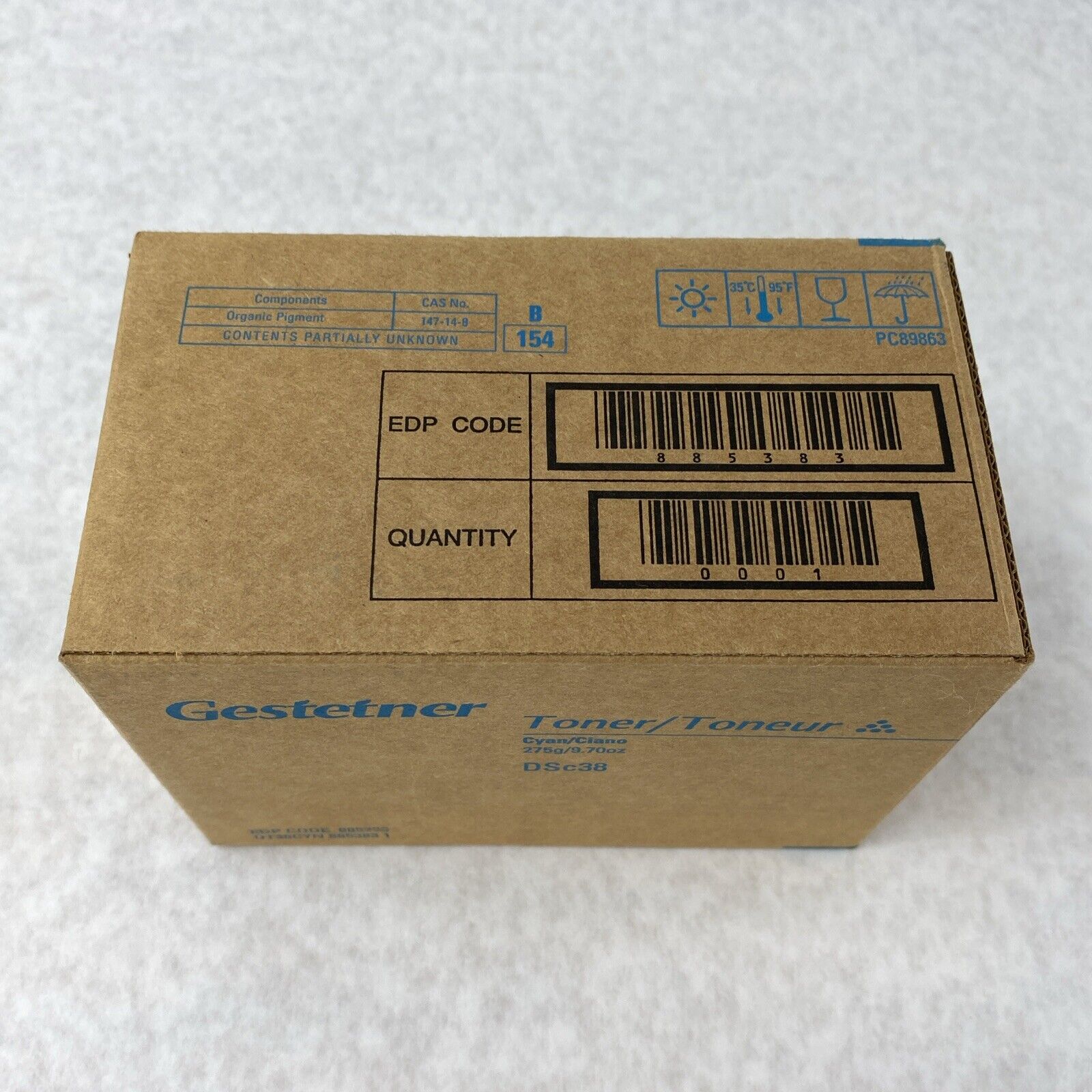 Genuine Gestetner DSc38 Cyan Toner Cassette 275g 9.70oz 885383