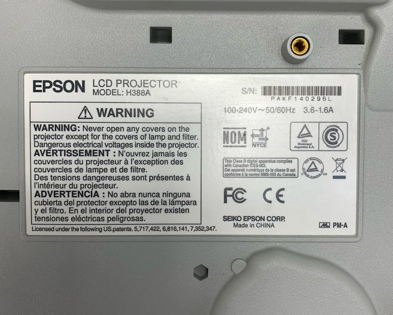 Epson H388A PowerLite 915W Projector 1293 Lamp Hours No Remote - Yellow Display