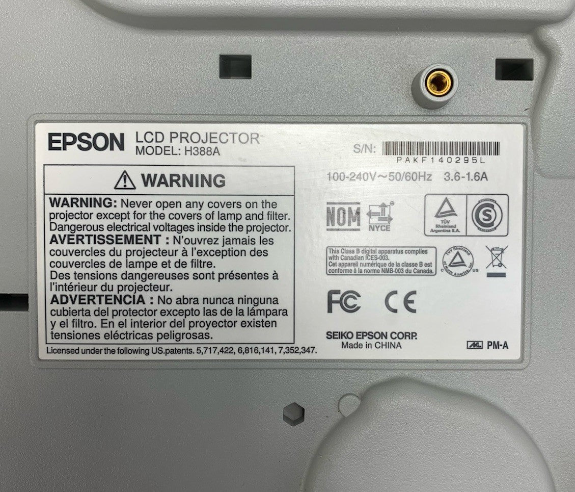Epson H388A PowerLite 915W Projector 1293 Lamp Hours No Remote - Yellow Display8