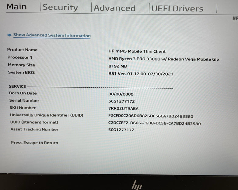HP mt45 14" Ryzen 3 Pro 3300U 2.10 GHz 8 GB RAM No SSD/OS/AC - Tilted Key