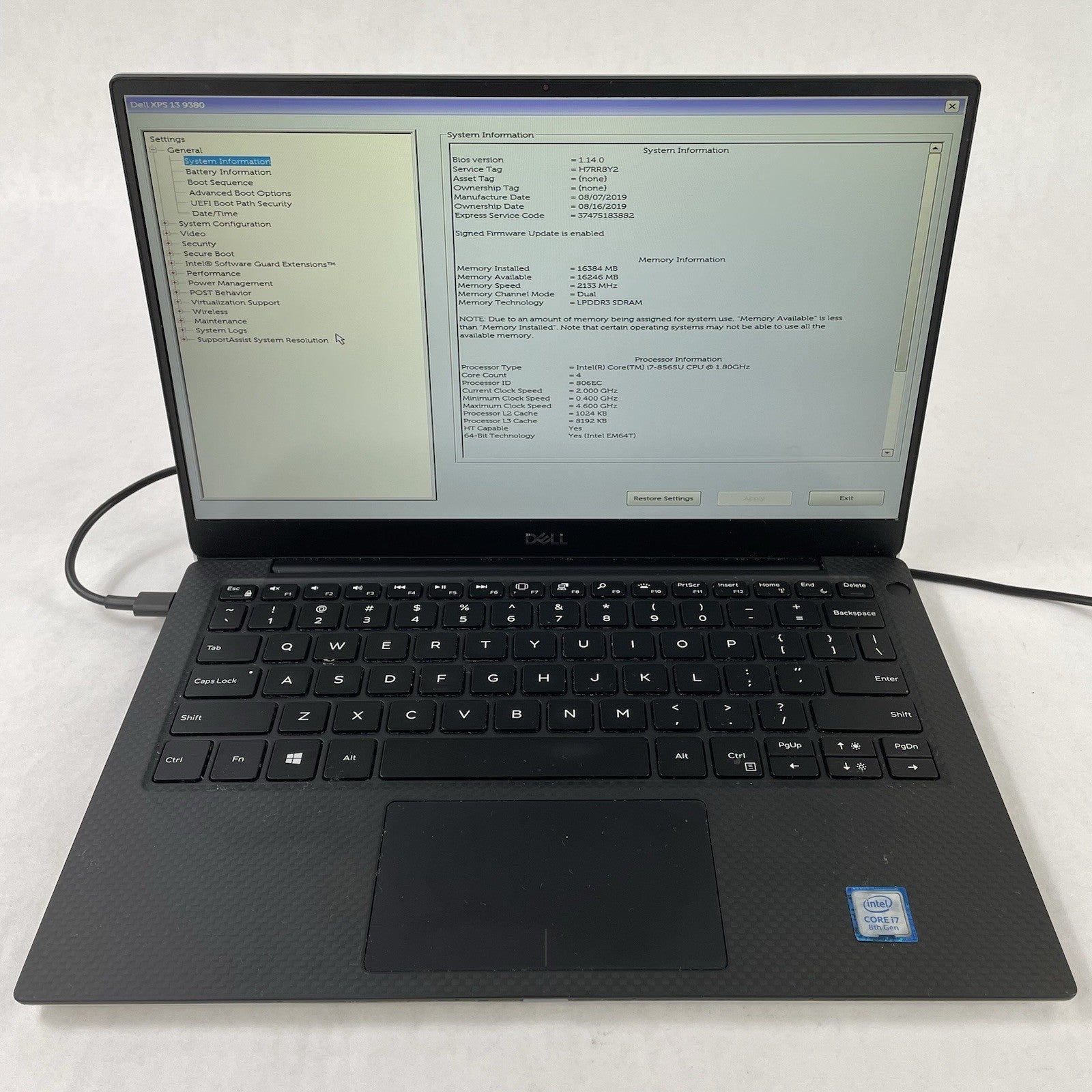 Dell XPS 13 9380 13.3" i7-8565U 1.80GHz 16GB RAM No SSD No OS No Batt Bad Corner3