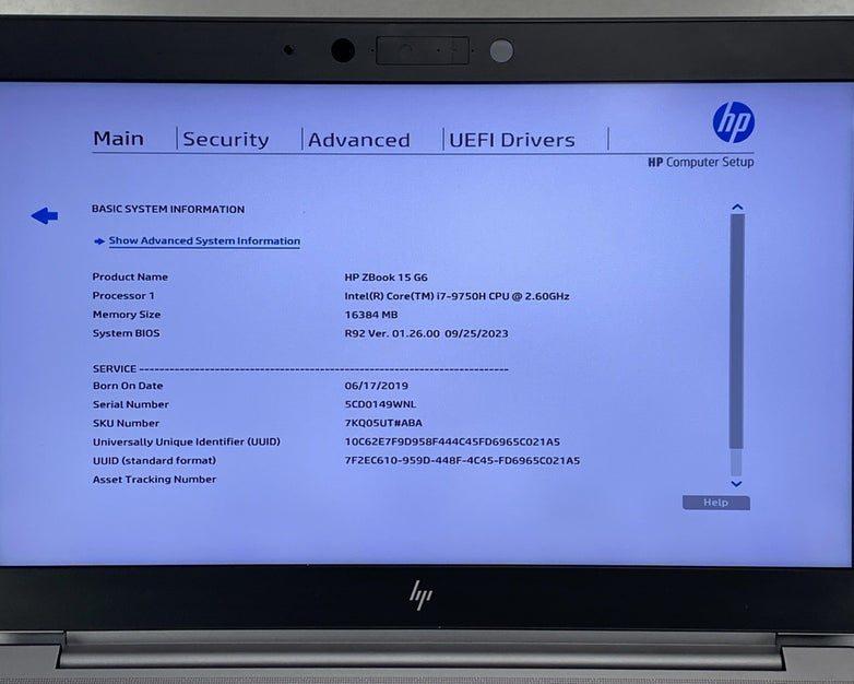 HP ZBook 15 G6 Intel Core i7-9750H 2.60 GHz 16 GB RAM 15.6" No HDD No OS