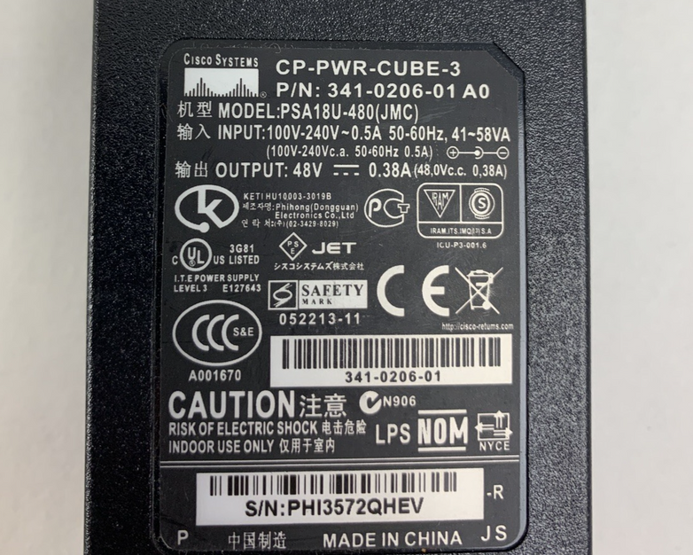 Cisco CP-PWR-CUBE-3 341-0206-01  Power Supply 48V 0.38A PSU Lot of 8