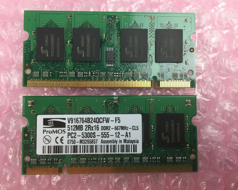 Lot of 2 ProMOS V916764B24QCFW-F5 512MB 2Rx16 RAM