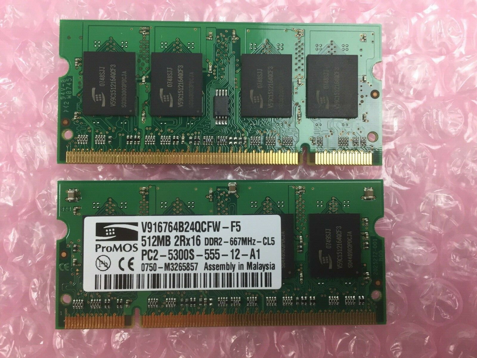 Lot of 2 ProMOS V916764B24QCFW-F5 512MB 2Rx16 RAM