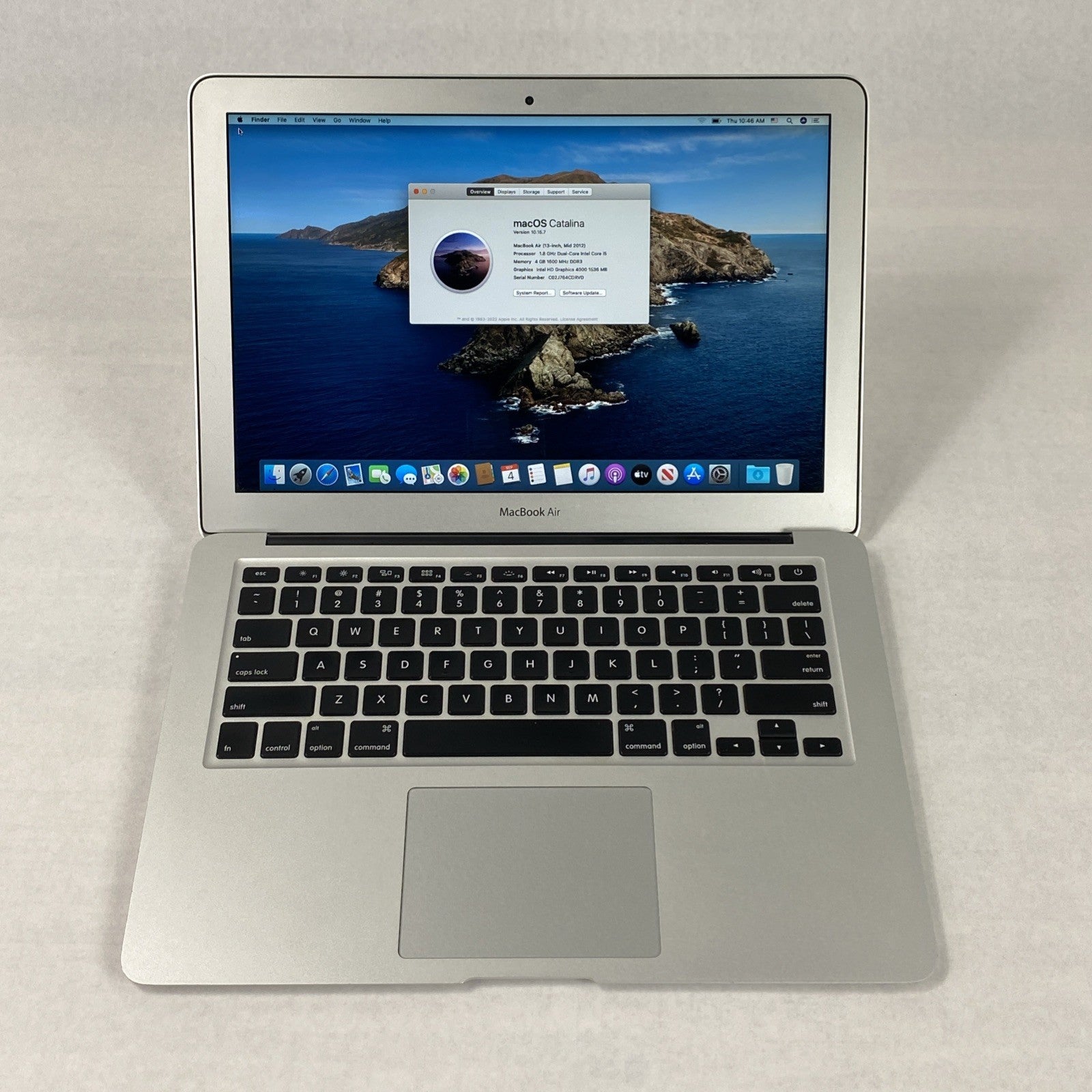Apple MacBook Air A1466 2012 13" 1.8GHz i5 4GB RAM 250GB SSD os10.15.7 364Cycles