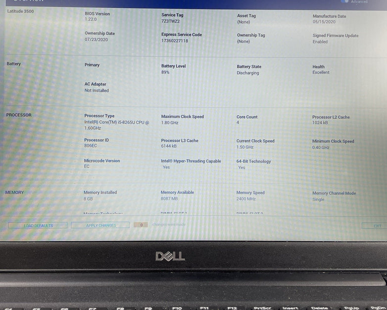Dell Latitude 3500 15.6" i5-8265U 1.60 GHz 8 GB RAM No SSD/OS/AC - Worn Keys