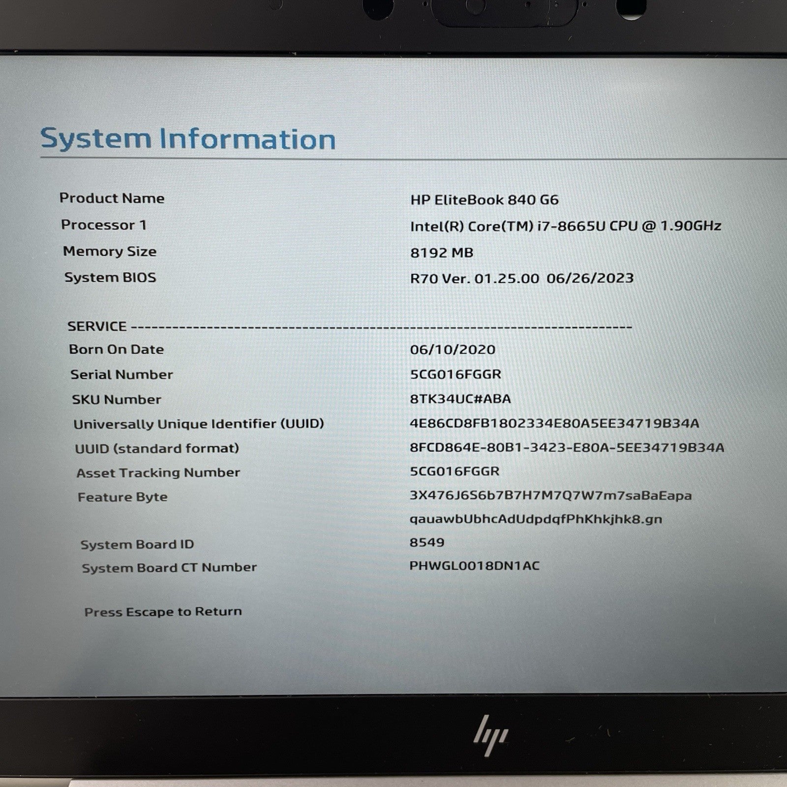 HP EliteBook 840 G6 14" i7-8665U 1.90 GHz 8 GB RAM No SSD/OS/AC - Worn Bottom2