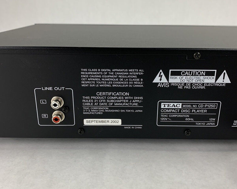 Teac CD-P1250 CD Player Tested has Bad CD Tray For Parts and Repair