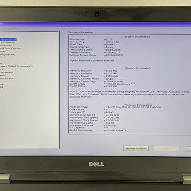 Dell Latitude E5570 Intel Core i5-6300U 2.4GHz 8GB RAM 15.6" No HDD No OS