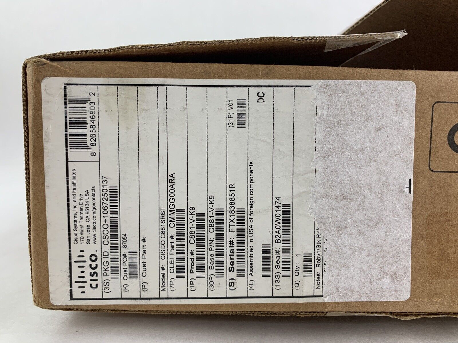 Cisco C881-V-K9 Ethernet Security Router with PSU Box Opened