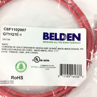 Belden C6F1102007 CAT6 Ethernet Patch Networking Cable 201739 Cord, RED, 7-Foot
