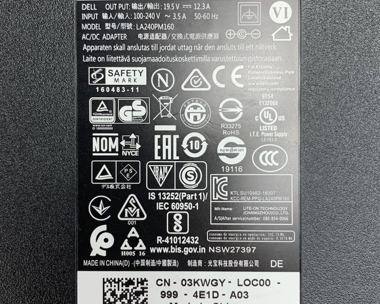 Dell LA240PM160 19.5V 12.3A 240W AC Adapter Power Supply