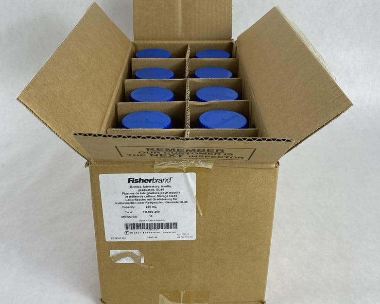 Fisherbrand FB-800-250 Lab Media Graduated Glass Bottles 250mL - 10 Bottles
