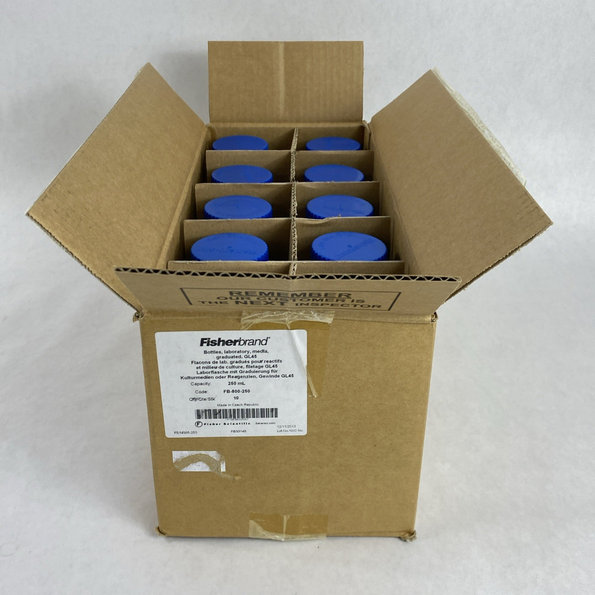 Fisherbrand FB-800-250 Lab Media Graduated Glass Bottles 250mL - 10 Bottles2