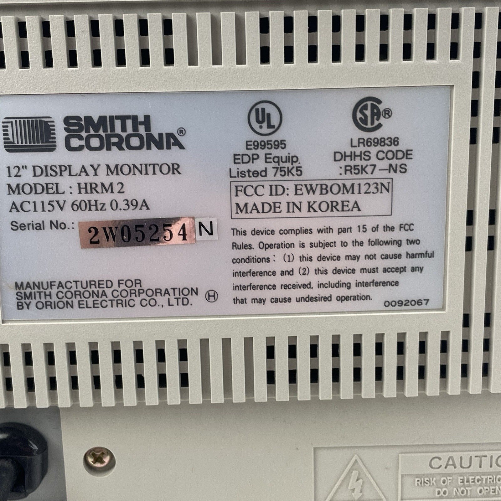 Smith Corona HRM2  12" Display AV Monitor Power Tested5