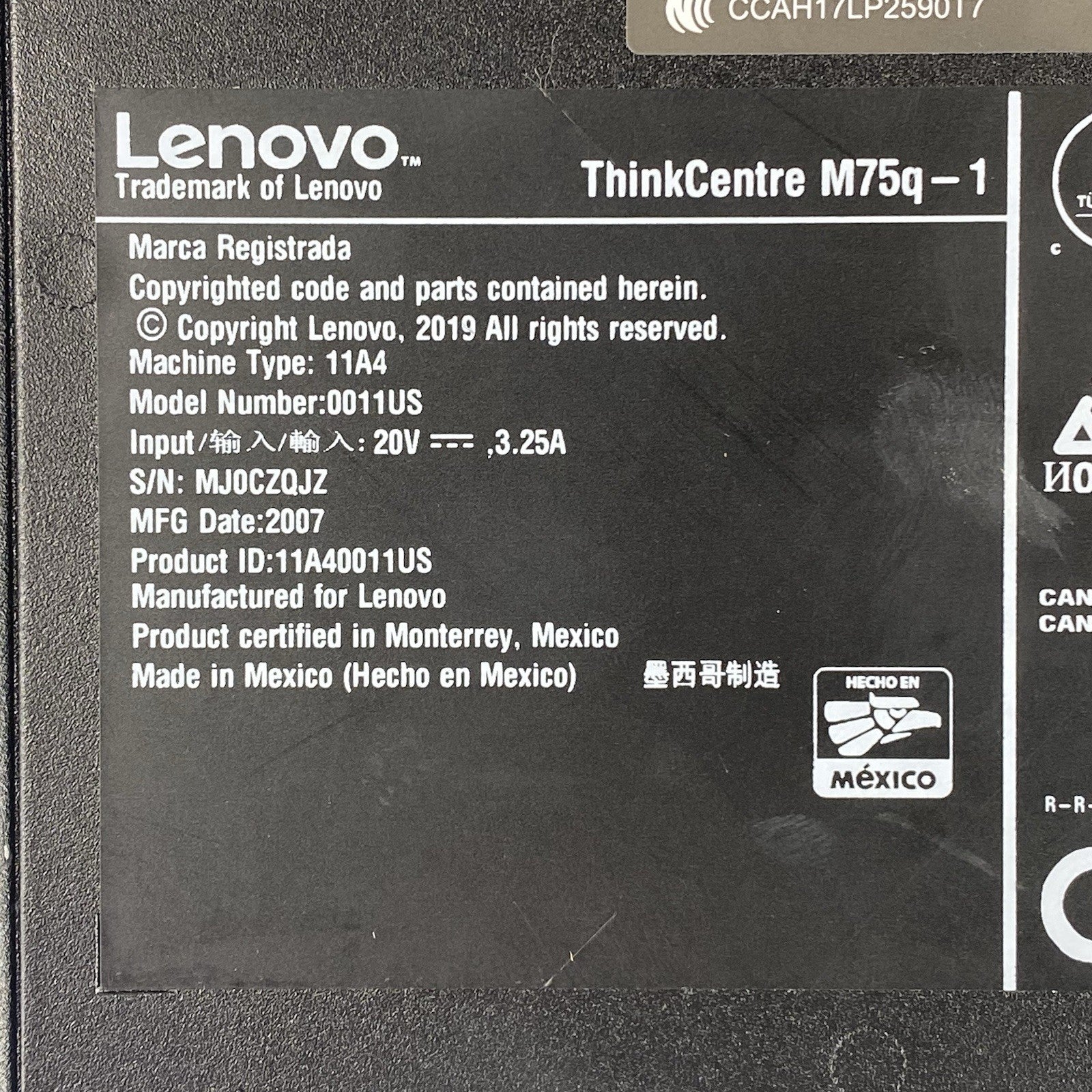 Lenovo ThinkCentre M720q Micro Intel Core i5-8500T 2.1GHz 8GB RAM No HDD OS AC