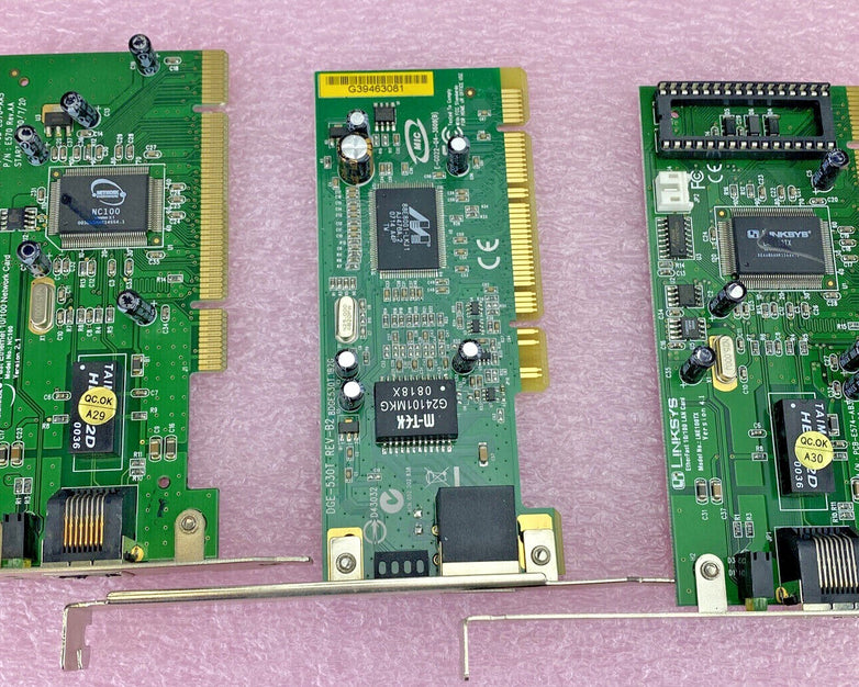 Lot of 3 various Ethernet 100Mbs LAN PCI cards DGE-530T LNE100TX PCB-E570-AA5