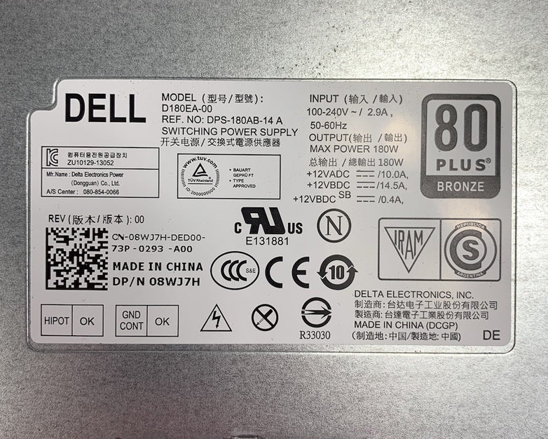 Dell D180EA-00 DPS-180AB-14 A 80 Plus Bronze 180W Switching Power Supply