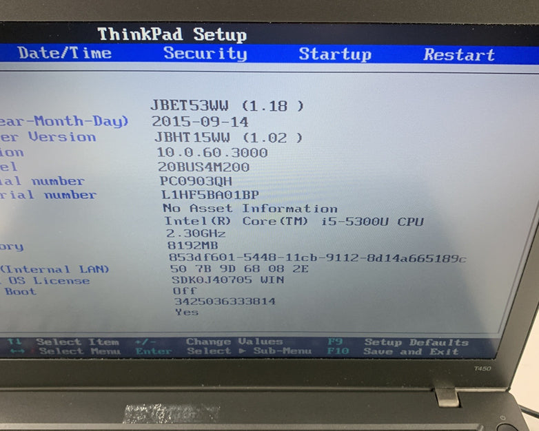 Lenovo ThinkPad T450 14" Intel i5-5300U 2.3 GHz 8 GB Ram No OS No HDD NO AC