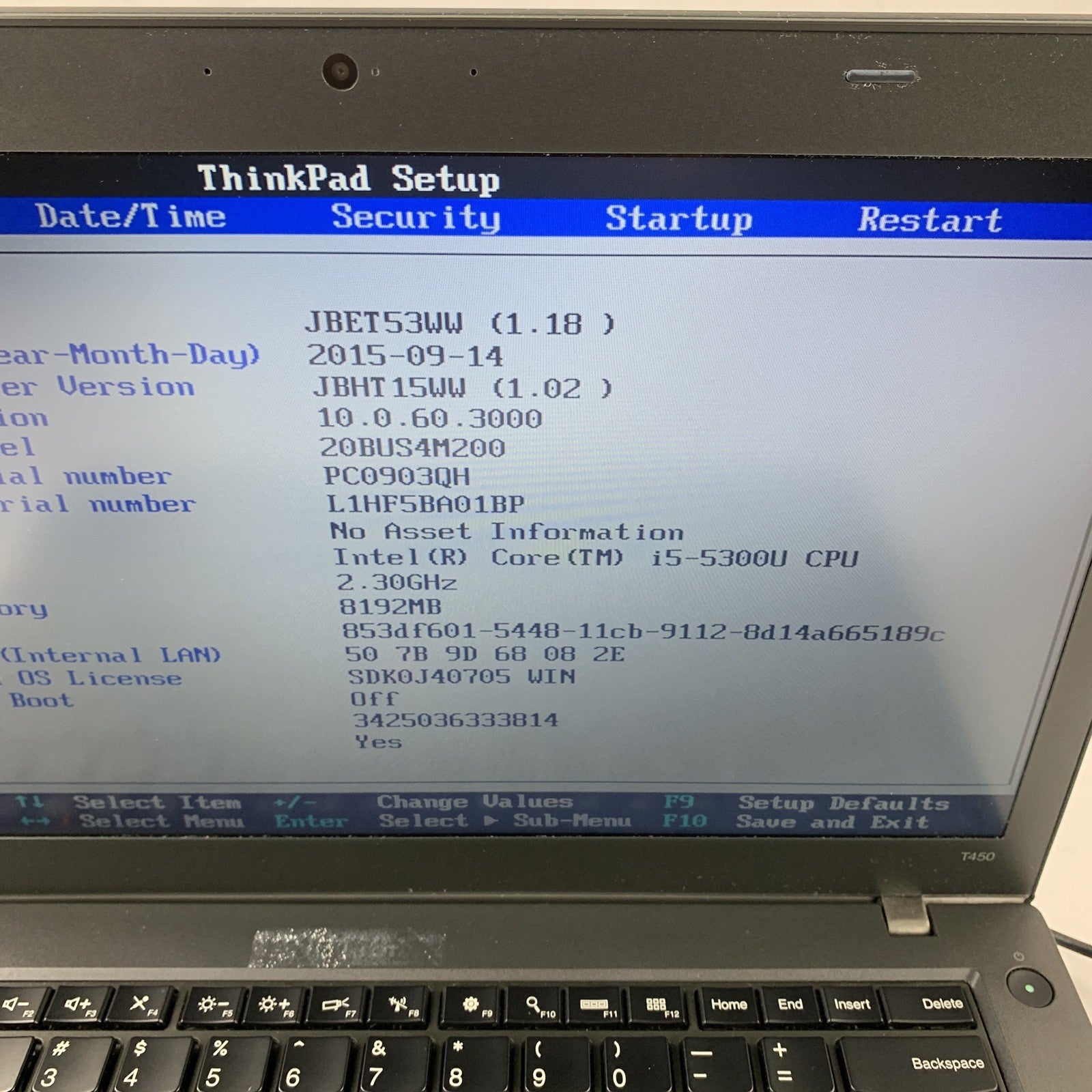 Lenovo ThinkPad T450 14" Intel i5-5300U 2.3 GHz 8 GB Ram No OS No HDD NO AC
