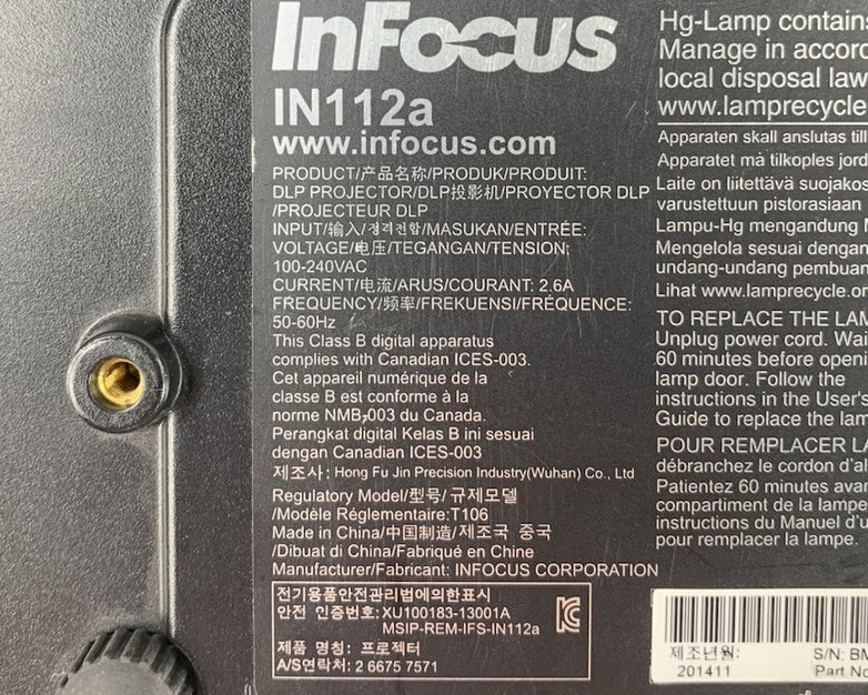 InFocus IN112a DLP Lamp Projector 1775 Lamp Hours - No Remote