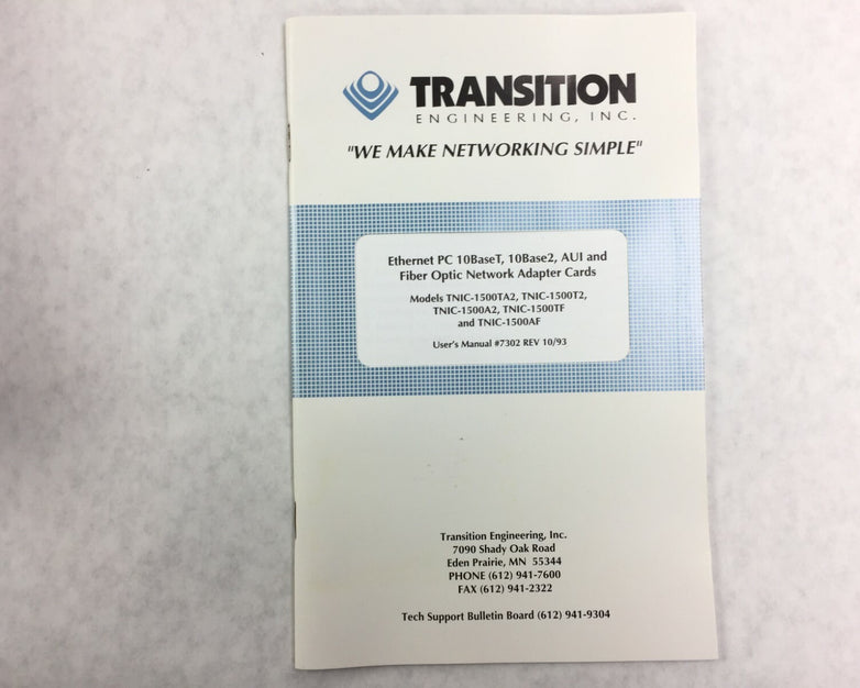 TRANSITION TNIC 1500 16 Bit ISA Ethernet 10BaseT 10Base2