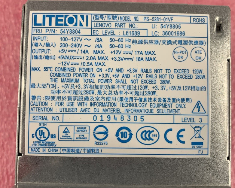 LiteOn PS-5281-01VF 54Y8804 280W Power Supply