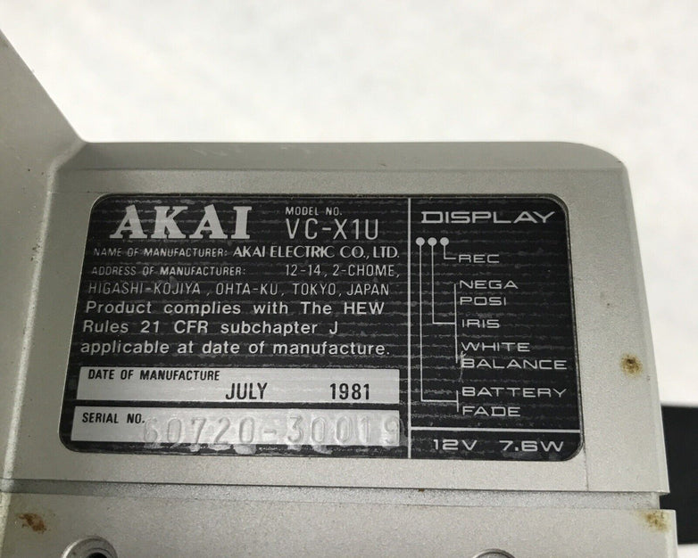 AKAI Color Video Camera VC-X1U W/ Condenser Boom Microphone and Power Cord