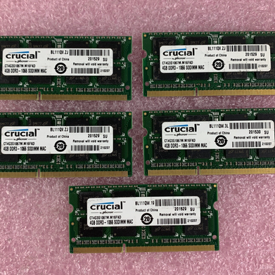 Crucial CT4G3S1067M.M16FKD 4 GB DDR3-1066 PC3-8500S 2Rx8 Laptop Lot of 5x