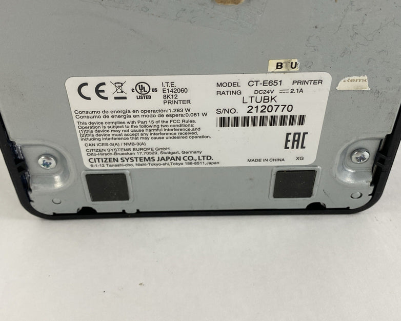 Citizen CT-E651 Thermal Printer w/ Bluetooth Tested No Cords No Page Count