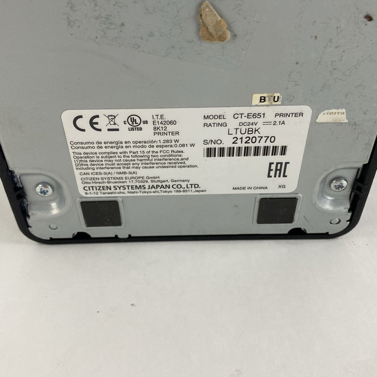 Citizen CT-E651 Thermal Printer w/ Bluetooth Tested No Cords No Page Count5
