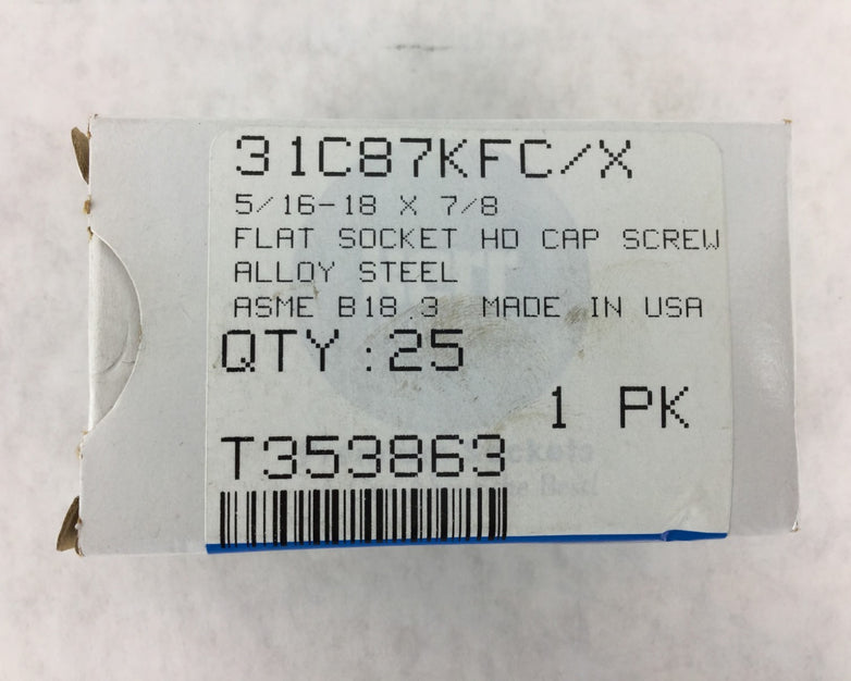 kerr ASME B18.3 5/16-18 x 7/8 Flat Socket HD Cap Screw Alloy Steel Box Qty: 25
