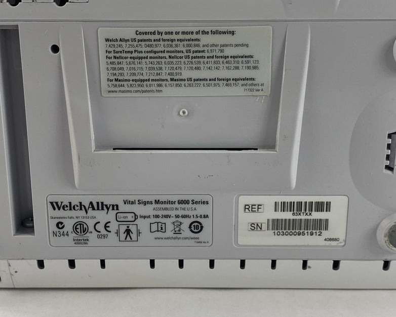 Welch Allyn 63XTXX Vital Sign Monitor 6000 Series No Battery READ