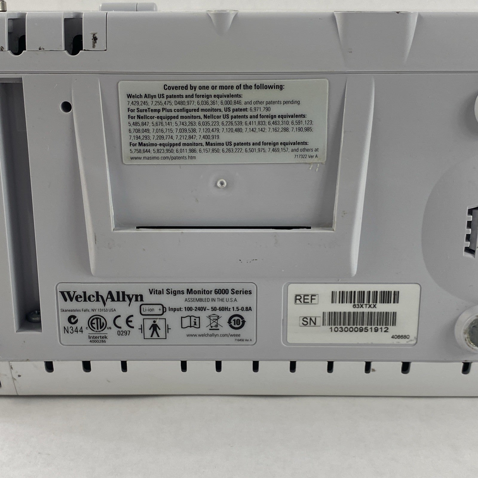 Welch Allyn 63XTXX Vital Sign Monitor 6000 Series No Battery READ13