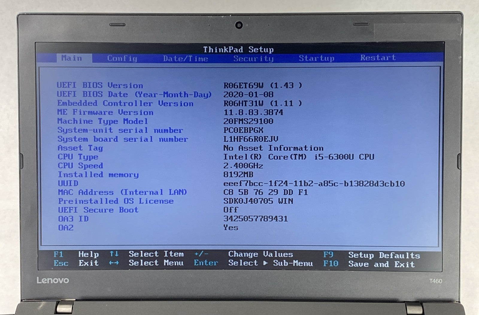 Lenovo ThinkPad T460 Intel Core i5-6300U 2.40 GHz 8 GB RAM 14" No HDD No OS