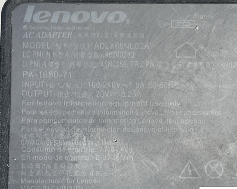 Lenovo AC Adapters 3X ADLX65NLC2A 3X ADLX65YCC2D 3X ADL65NDC2A Mixed Lot of 9