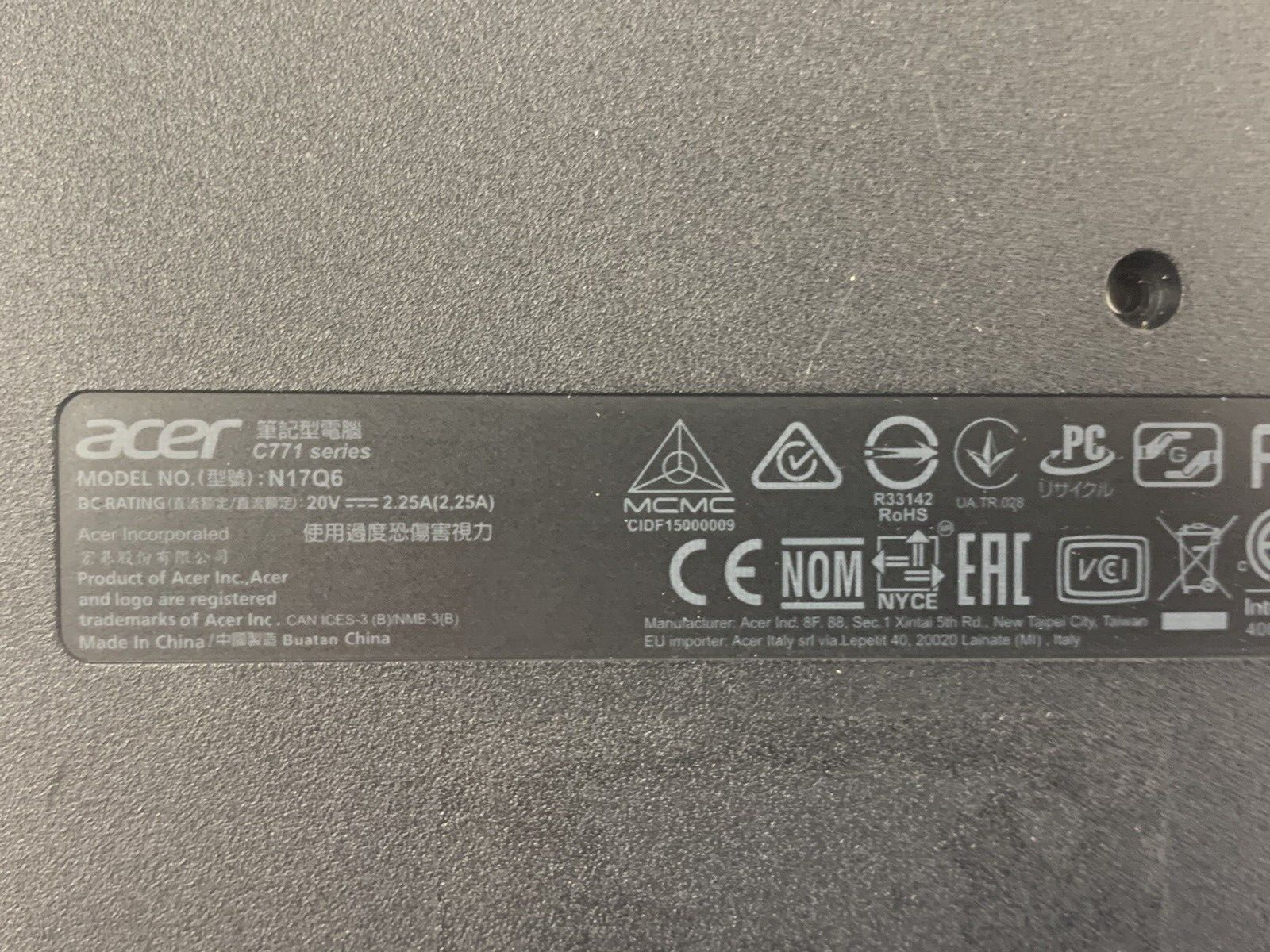 Acer C771 Series Bottom Laptop Cover N17Q6