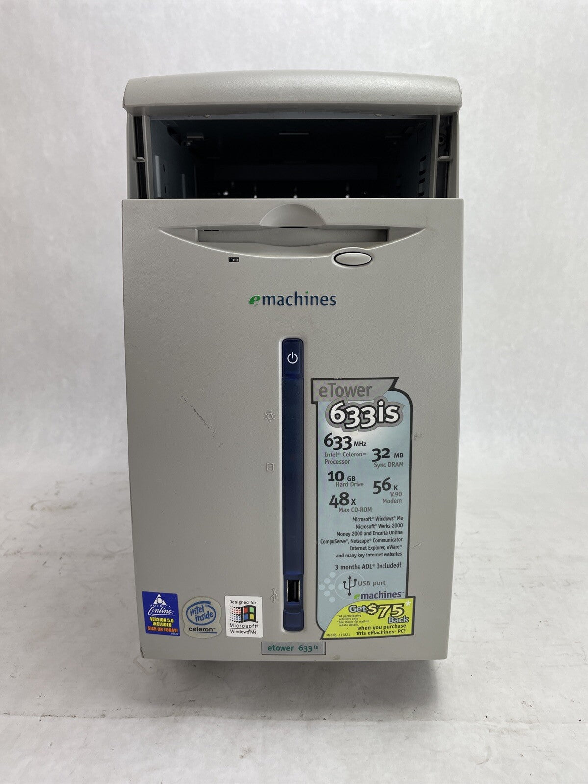 eMachines eTower 633is MT Intel Celeron 633HMz 512MB RAM No HDD No OS