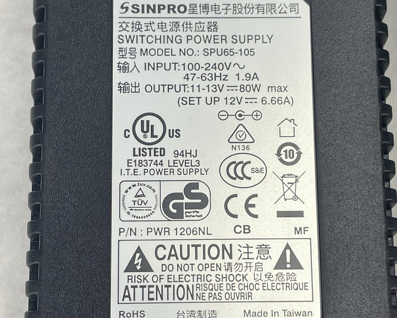 SINPRO SPU65-105 Power Supply Adapter 12V 5.41A VSX 3000 2-Pin Molex