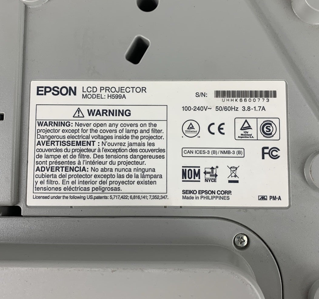 Epson H599A BrightLink 595Wi LCD Lamp Projector 3050 Lamp Hours No Remote7