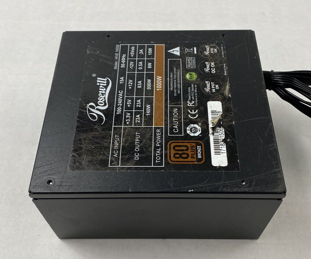 Rosewill HIVE-1000S 80 Plus Bronze Semi Modular Power Supply with Cables Tested