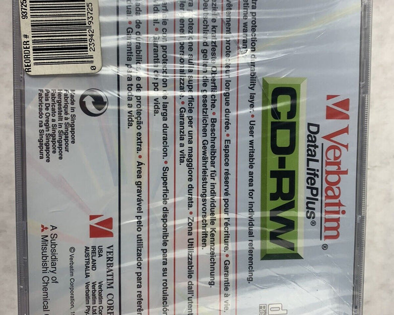 5 Pack Verbatim DataLifePlus CD-RW Recordable Disk 2x-4x Speed 650MB