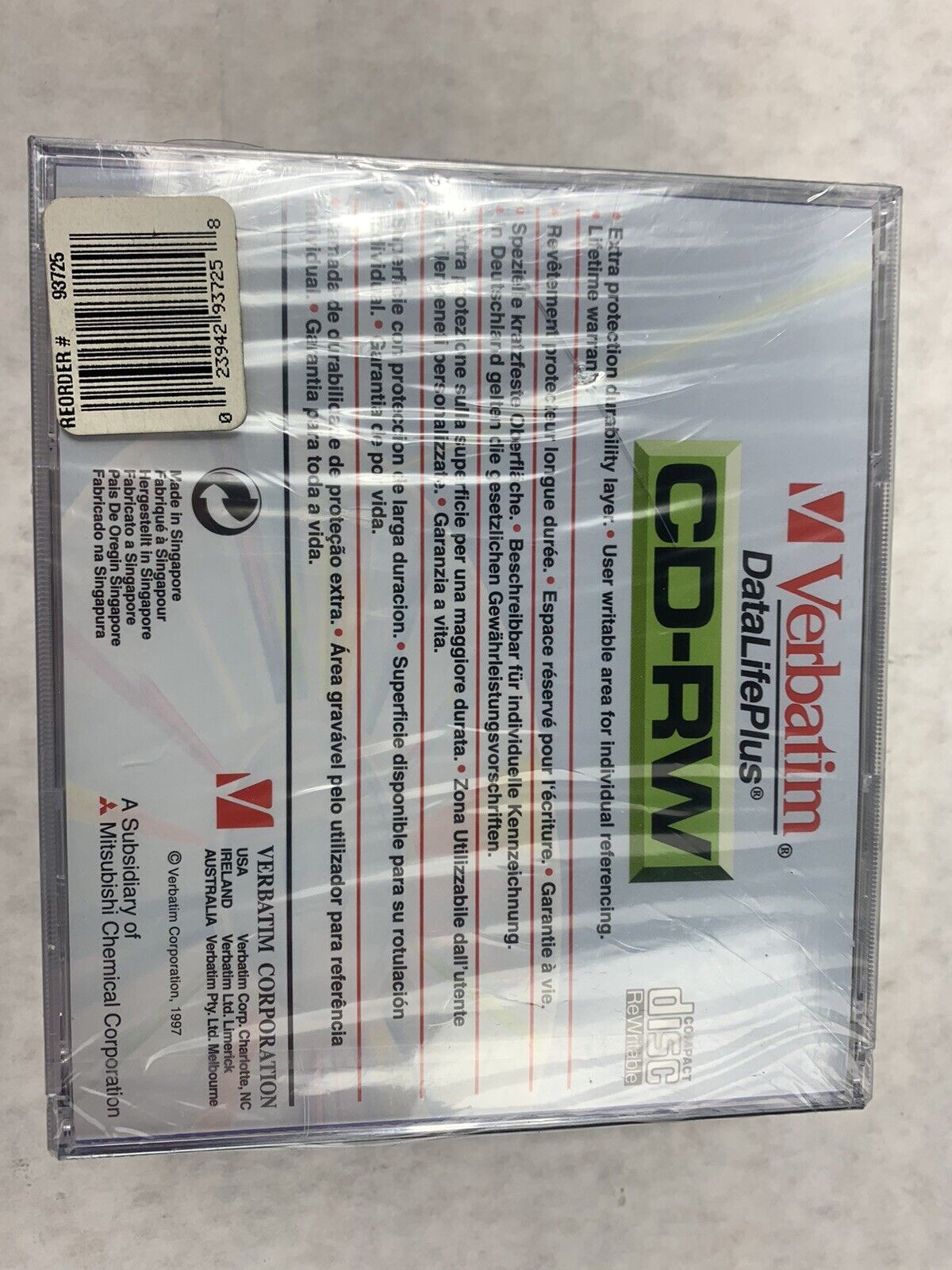 5 Pack Verbatim DataLifePlus CD-RW Recordable Disk 2x-4x Speed 650MB
