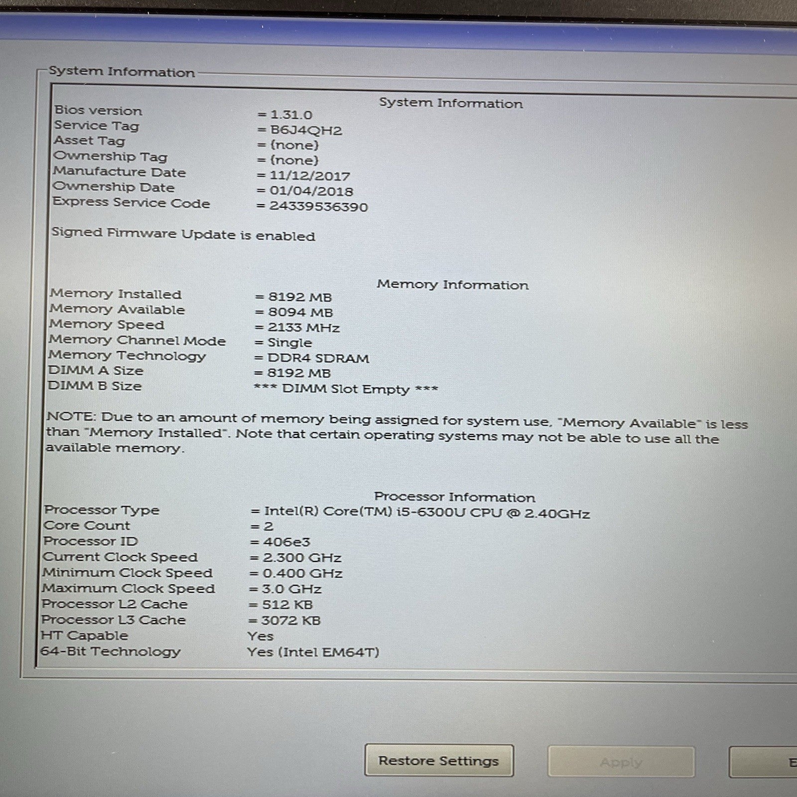 Dell Latitude 5580 15.6" i5-6300U 2.40 GHz 8 GB RAM No SSD/OS/AC2
