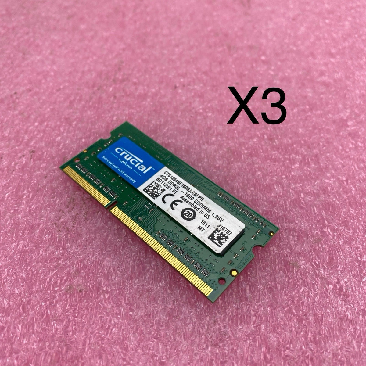 Crucial 4GB DDr3L-1600 Laptop Memory Ram CT51264BF160BJ.C8FPR - Lot of 30