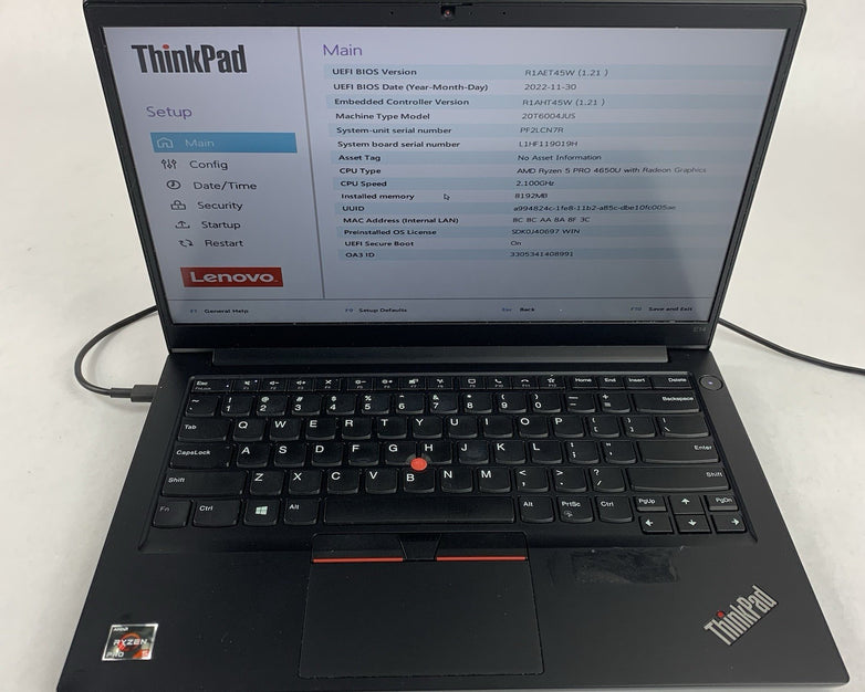 Lenovo ThinkPad E14 Gen 2 14" Ryzen 5 PRO 4650U 2.1GHz 8GB Ram No OS/HDD/AC/Batt