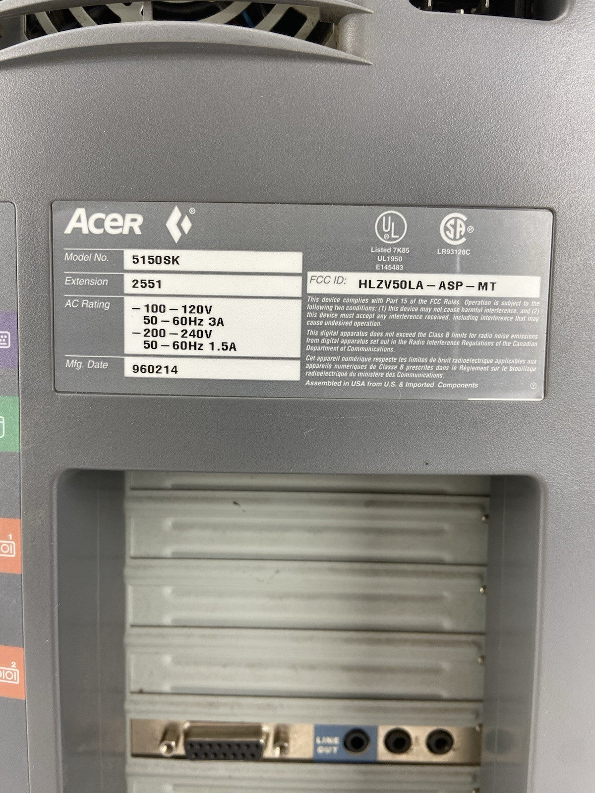 Acer Aspire 5150SK MT Intel Pentium 150MHz 16MB RAM No HDD No OS7